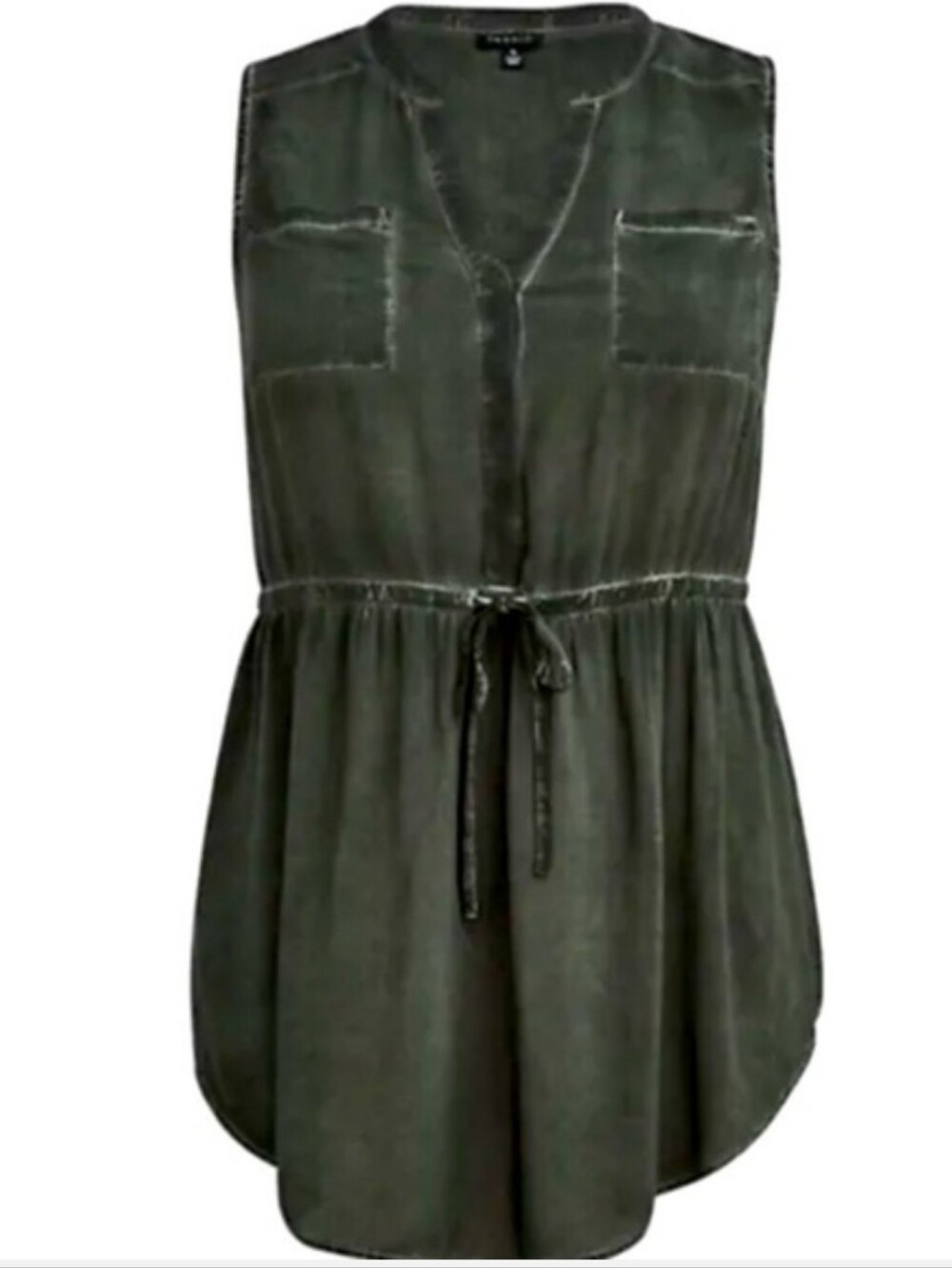 torrid Olive Green Sleeveless V-Neck Peplum Tunic with Drawstring